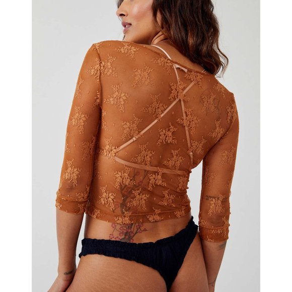🎉LAST CHANCE🎉 NWT Free People Lost In Lace Cardi / Bright Cider - Picture 3 of 9